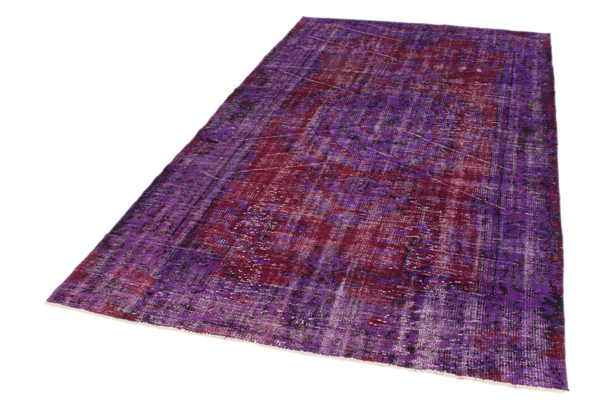 5x9 Purple and Dark Red Turkish Overdyed Rug