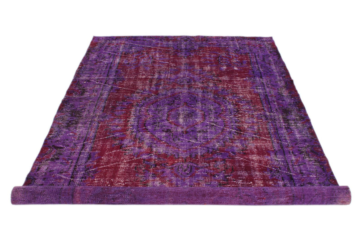 5x9 Purple and Dark Red Turkish Overdyed Rug