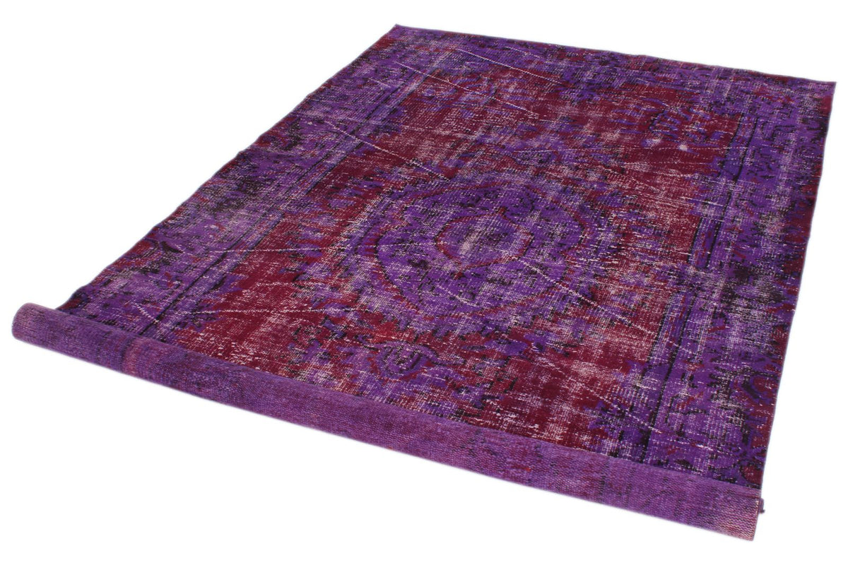 5x9 Purple and Dark Red Turkish Overdyed Rug