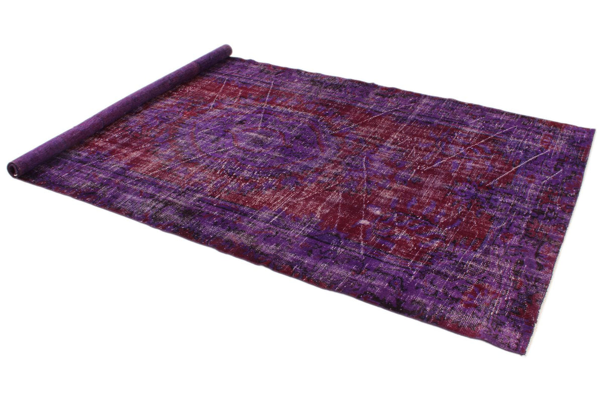 5x9 Purple and Dark Red Turkish Overdyed Rug