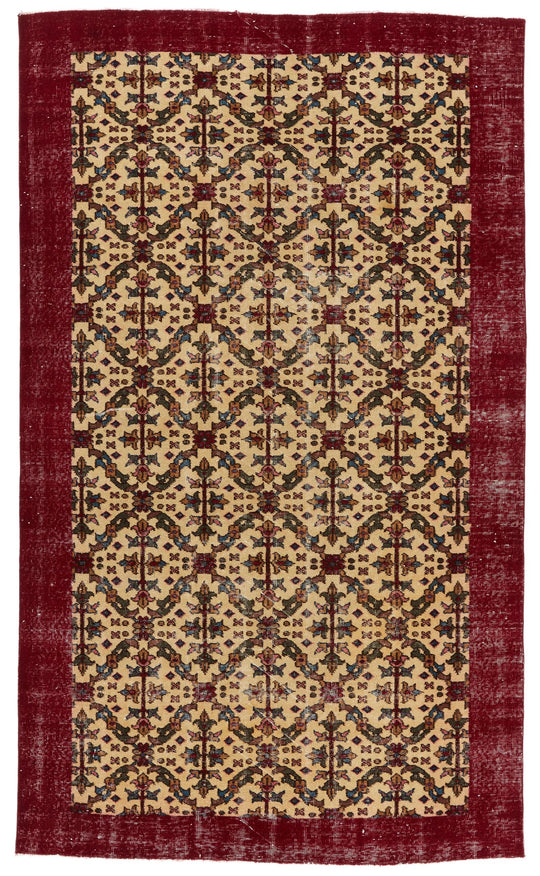 5x9 Beige and Burgundy Turkish Overdyed Rug