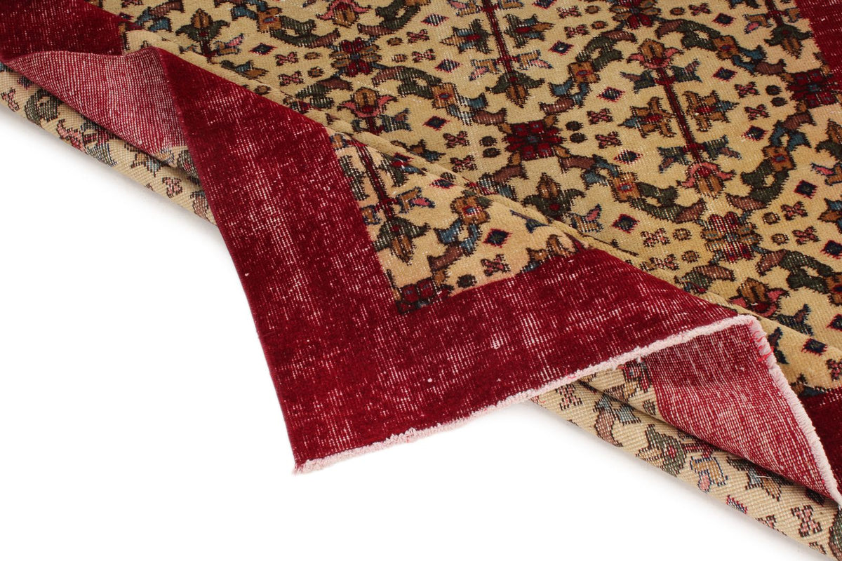 5x9 Beige and Burgundy Turkish Overdyed Rug