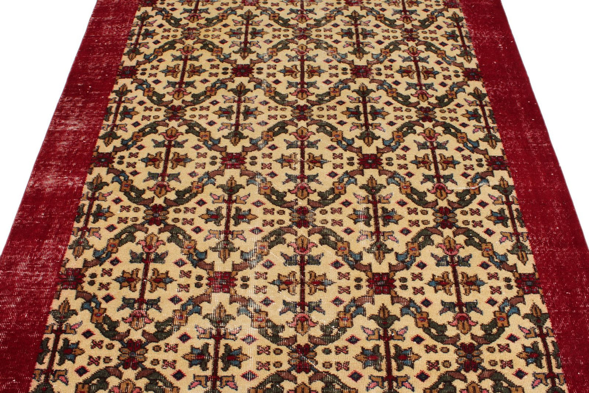 5x9 Beige and Burgundy Turkish Overdyed Rug