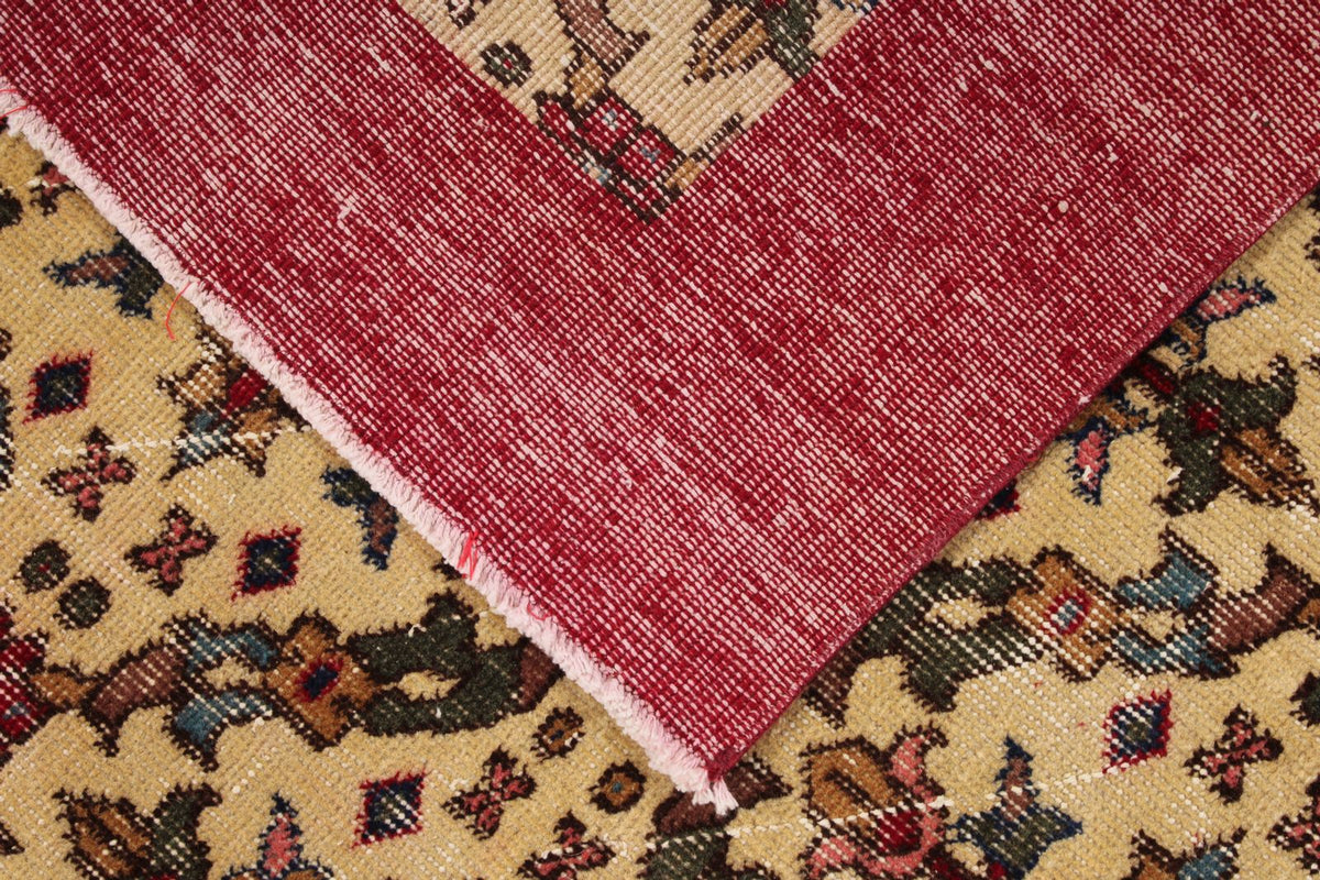 5x9 Beige and Burgundy Turkish Overdyed Rug