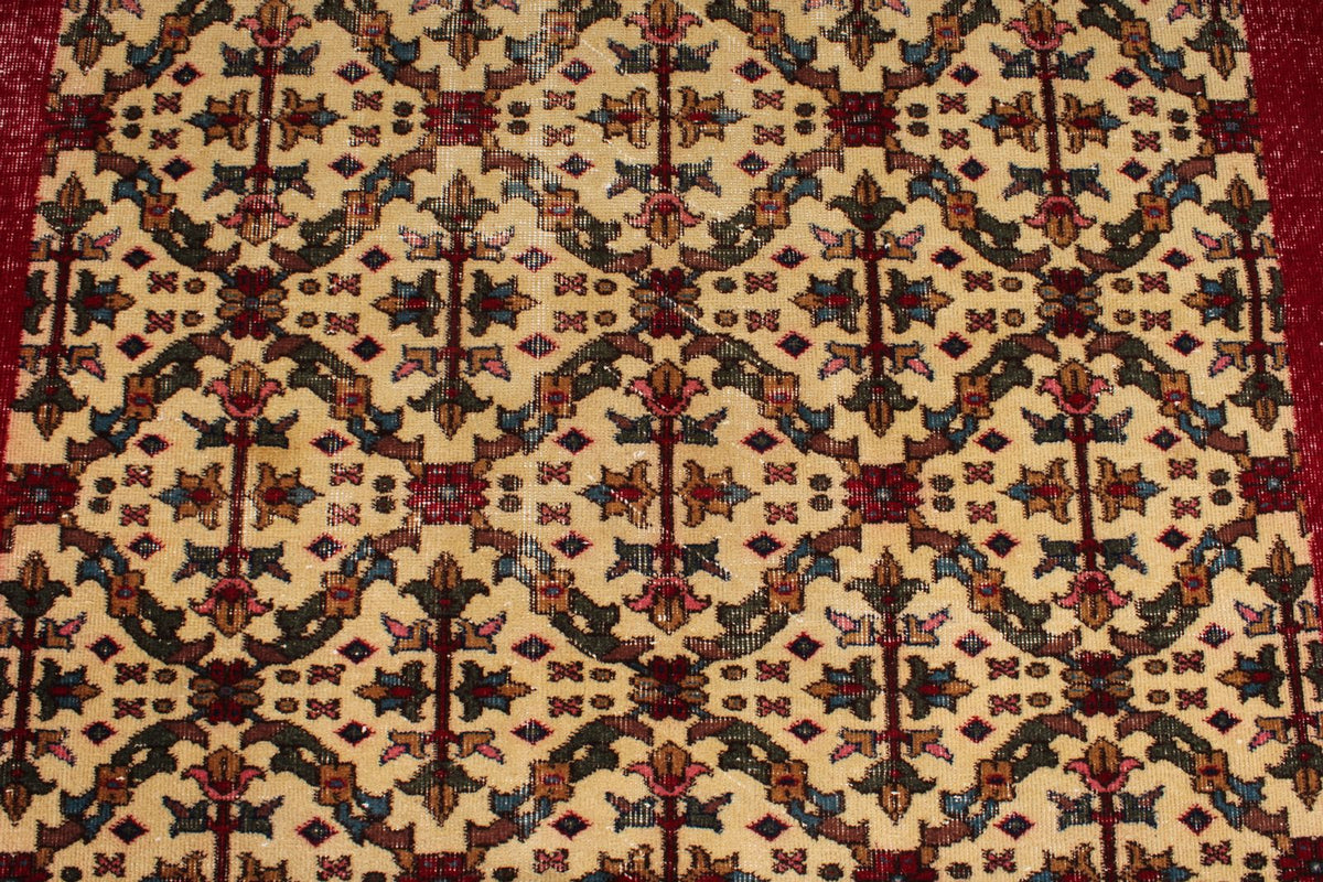 5x9 Beige and Burgundy Turkish Overdyed Rug