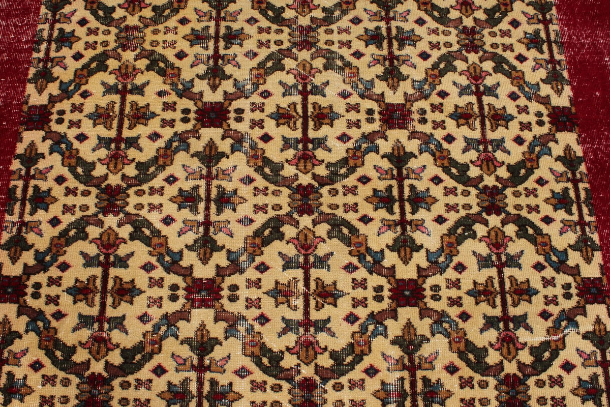 5x9 Beige and Burgundy Turkish Overdyed Rug