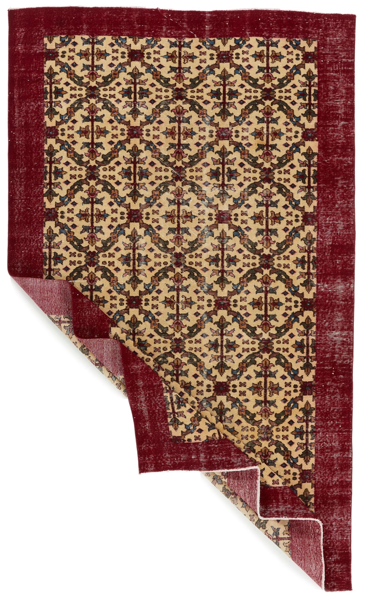 5x9 Beige and Burgundy Turkish Overdyed Rug