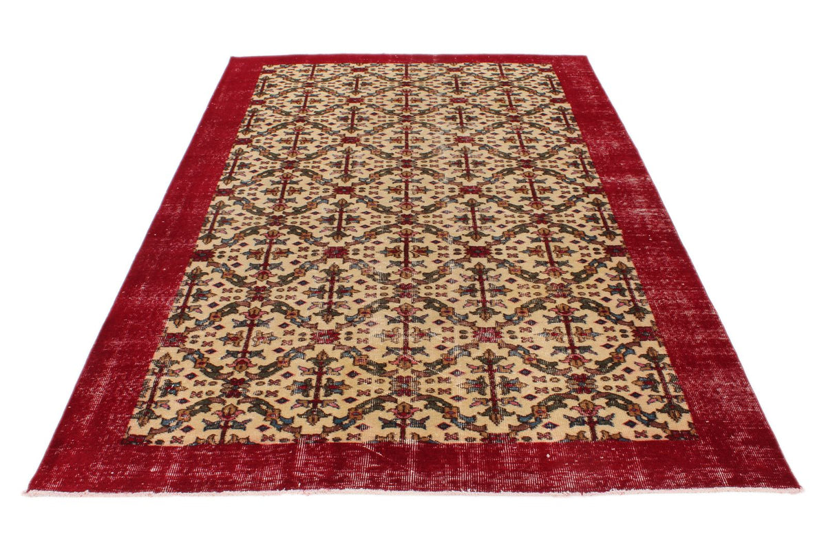 5x9 Beige and Burgundy Turkish Overdyed Rug