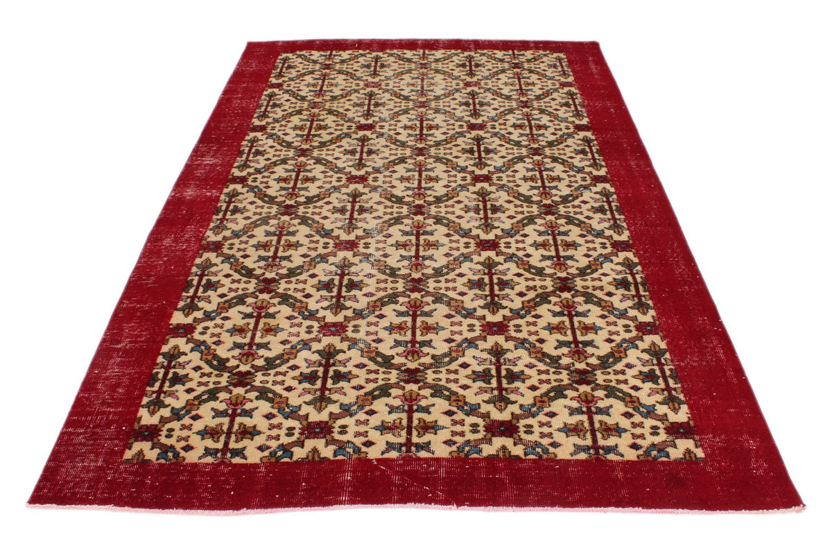 5x9 Beige and Burgundy Turkish Overdyed Rug