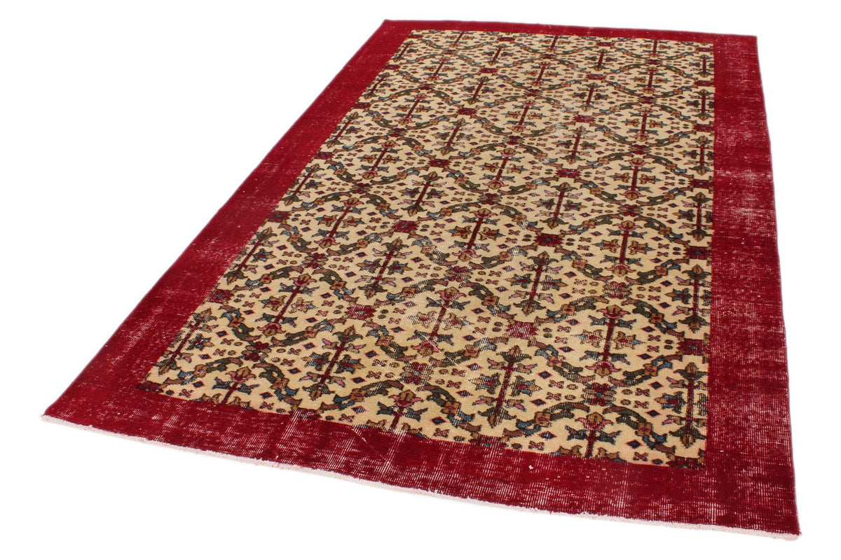 5x9 Beige and Burgundy Turkish Overdyed Rug