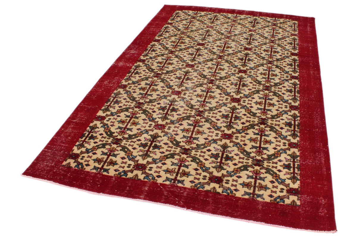 5x9 Beige and Burgundy Turkish Overdyed Rug