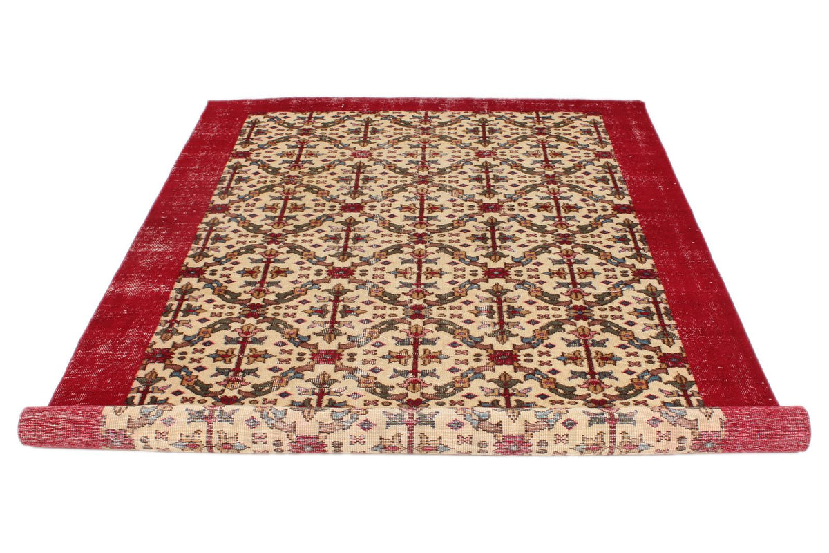 5x9 Beige and Burgundy Turkish Overdyed Rug