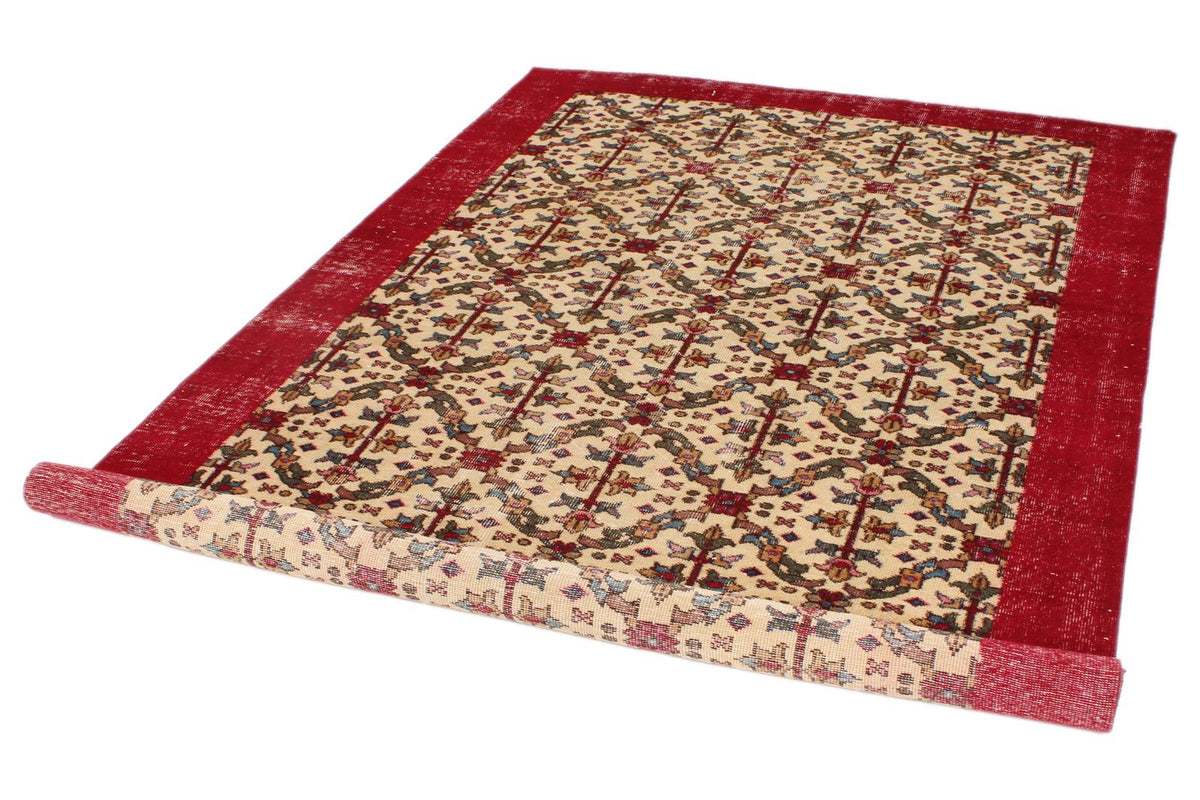 5x9 Beige and Burgundy Turkish Overdyed Rug