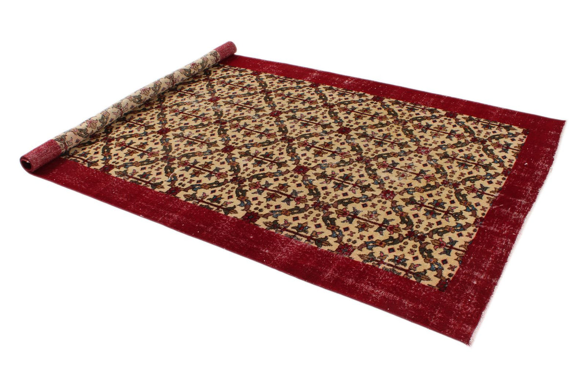 5x9 Beige and Burgundy Turkish Overdyed Rug