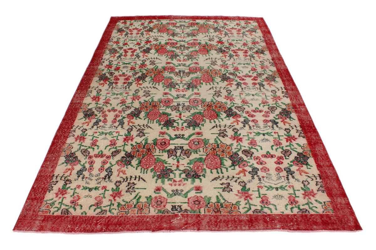 5x9 Ivory and Red Anatolian Turkish Tribal Rug