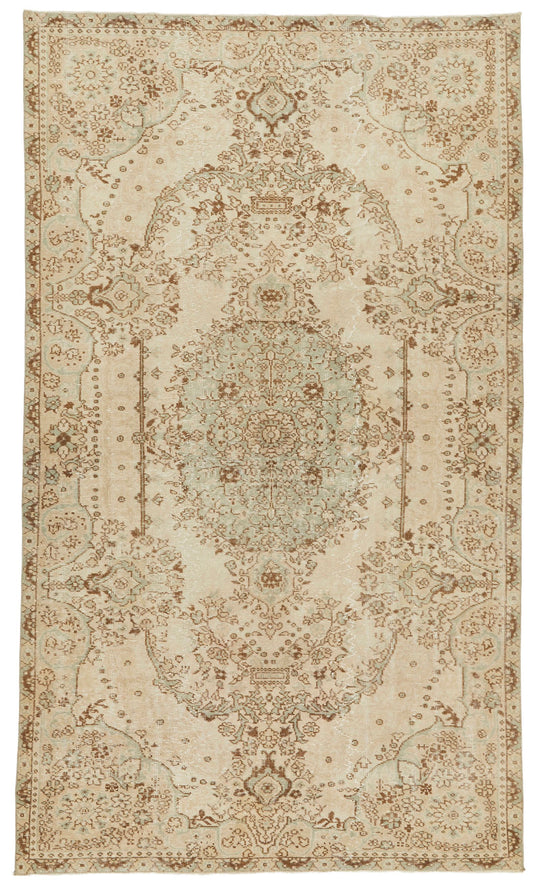 5x9 Ivory and Beige Anatolian Turkish Tribal Rug