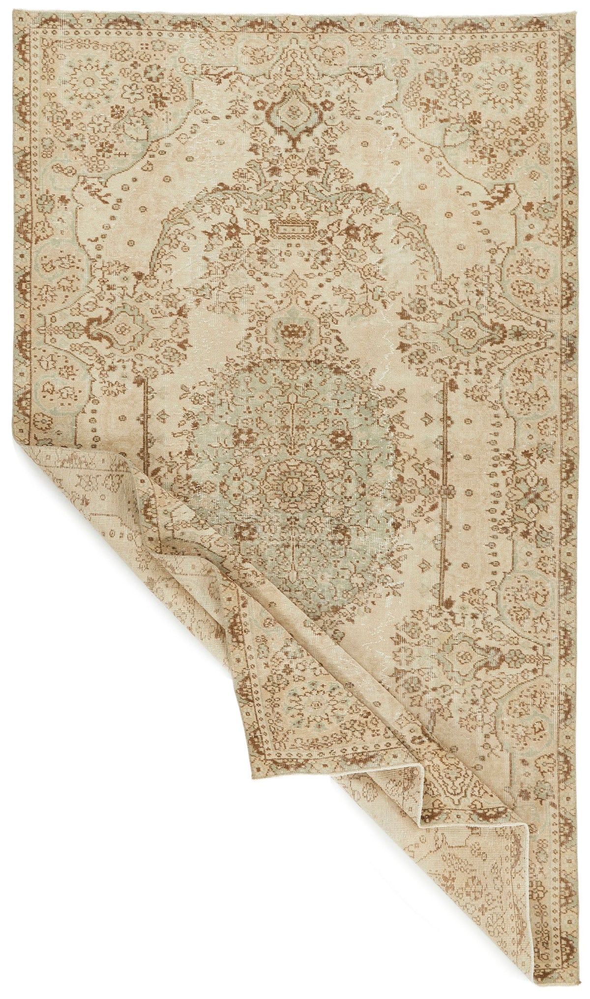 5x9 Ivory and Beige Anatolian Turkish Tribal Rug