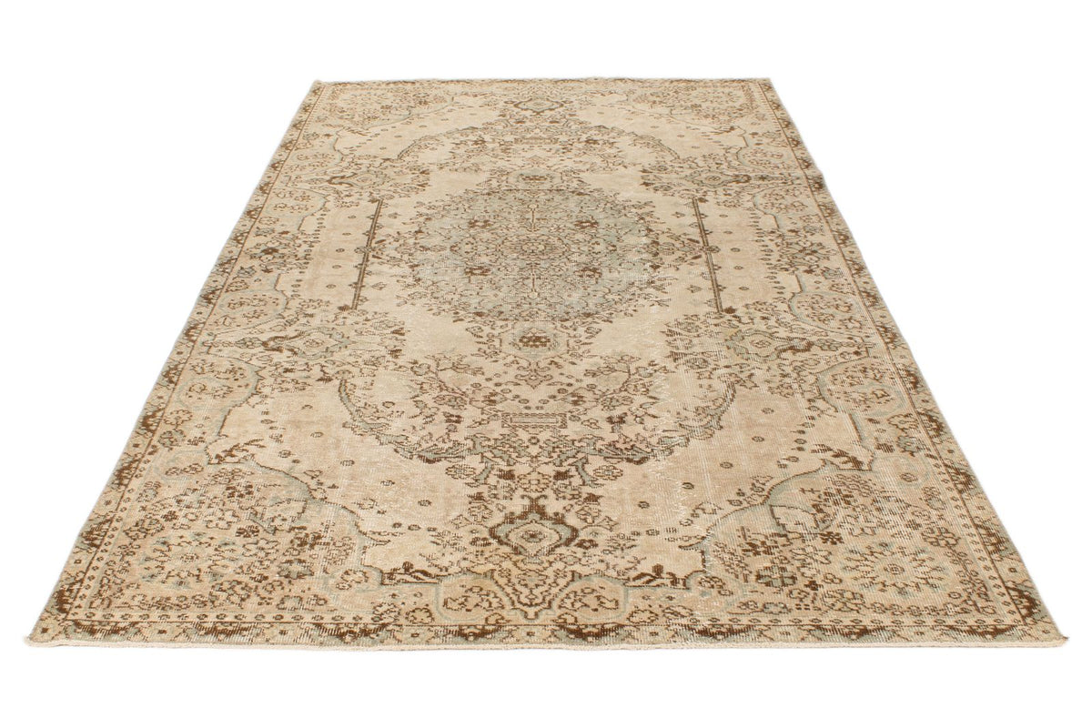 5x9 Ivory and Beige Anatolian Turkish Tribal Rug
