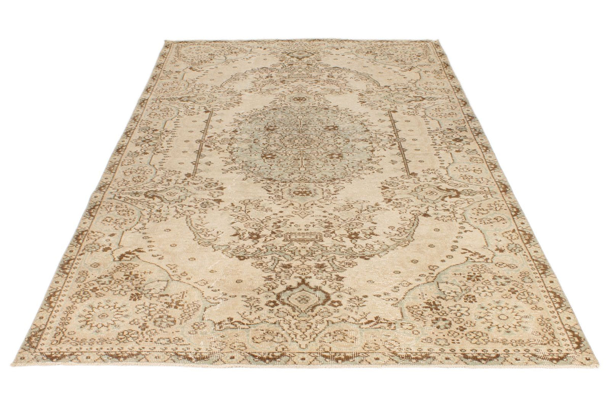 5x9 Ivory and Beige Anatolian Turkish Tribal Rug