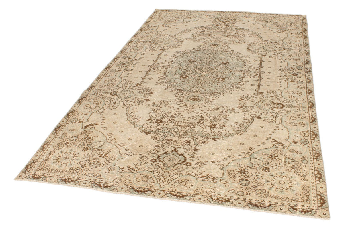 5x9 Ivory and Beige Anatolian Turkish Tribal Rug