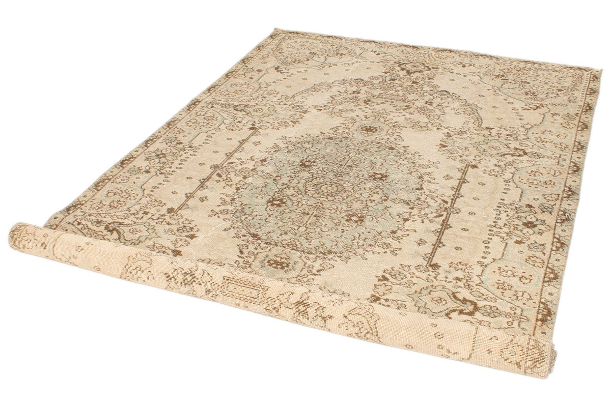 5x9 Ivory and Beige Anatolian Turkish Tribal Rug