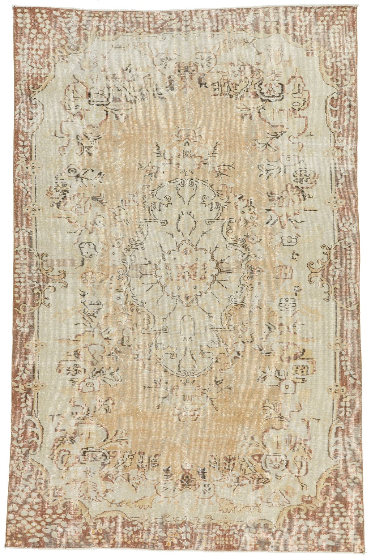 6x10 Beige and Light Brown Turkish Overdyed Rug