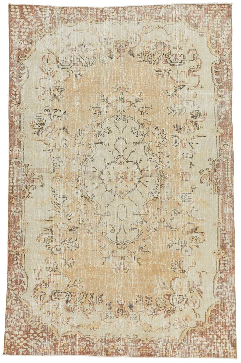 6x10 Beige and Light Brown Turkish Overdyed Rug