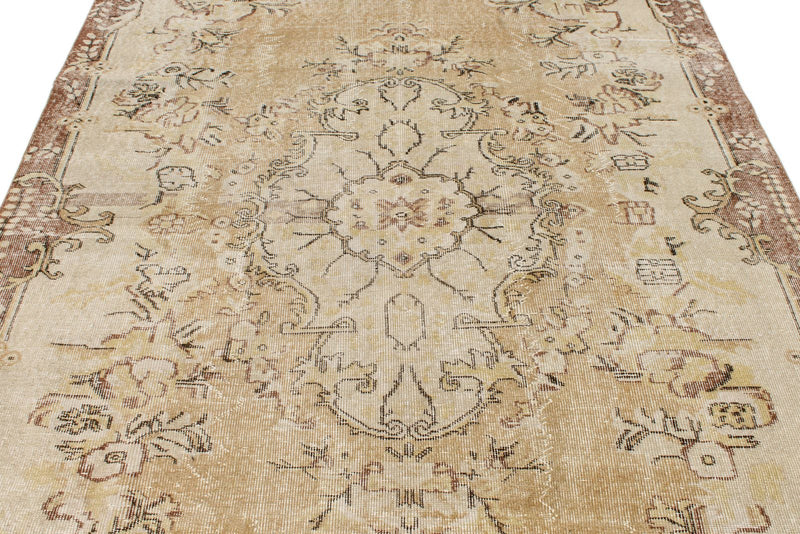 6x10 Beige and Light Brown Turkish Overdyed Rug