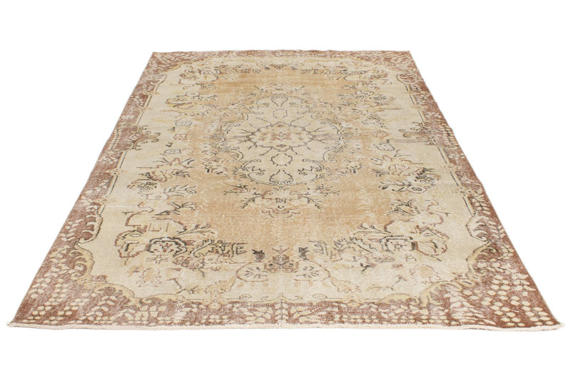 6x10 Beige and Light Brown Turkish Overdyed Rug