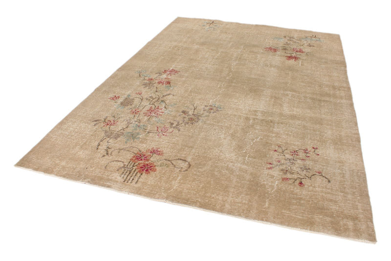 7x10 Beige and Light Red Turkish Anatolian Rug