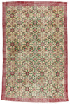 7x10 Ivory and Red Turkish Anatolian Rug