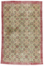 7x10 Ivory and Red Turkish Anatolian Rug