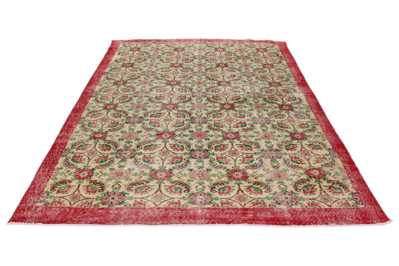 7x10 Ivory and Red Turkish Anatolian Rug