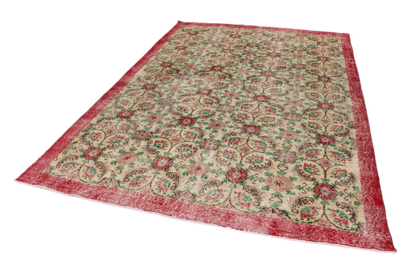 7x10 Ivory and Red Turkish Anatolian Rug