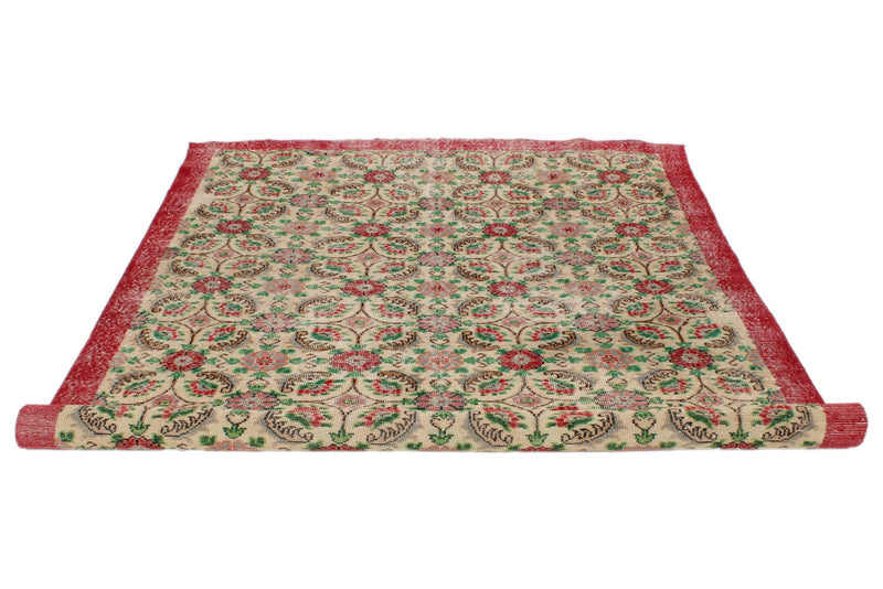 7x10 Ivory and Red Turkish Anatolian Rug