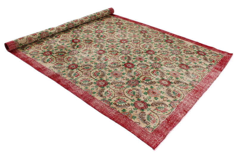 7x10 Ivory and Red Turkish Anatolian Rug