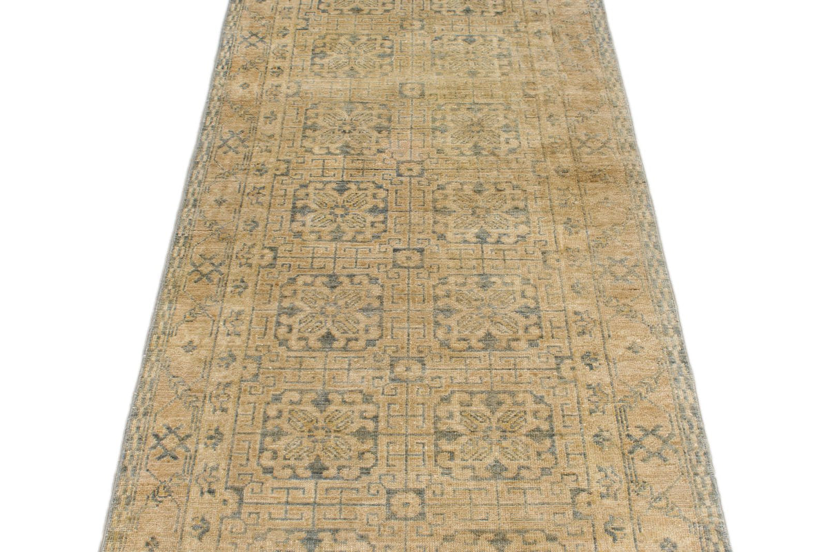 4x10 Beige and Blue Turkish Tribal Runner