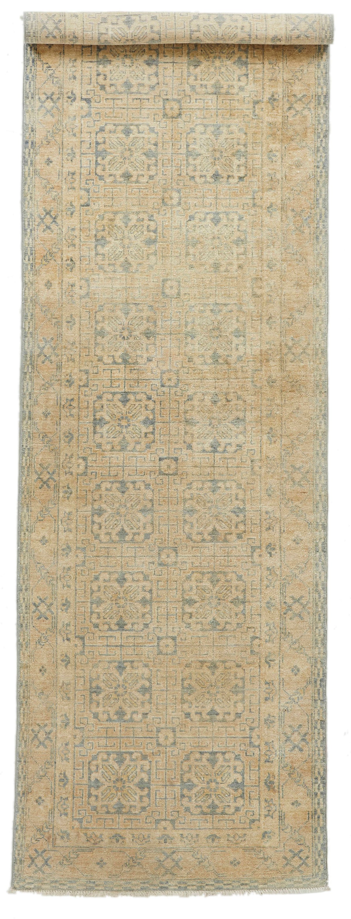 4x10 Beige and Blue Turkish Tribal Runner