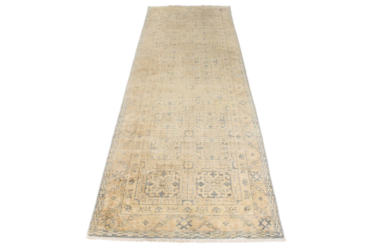 4x10 Beige and Blue Turkish Tribal Runner