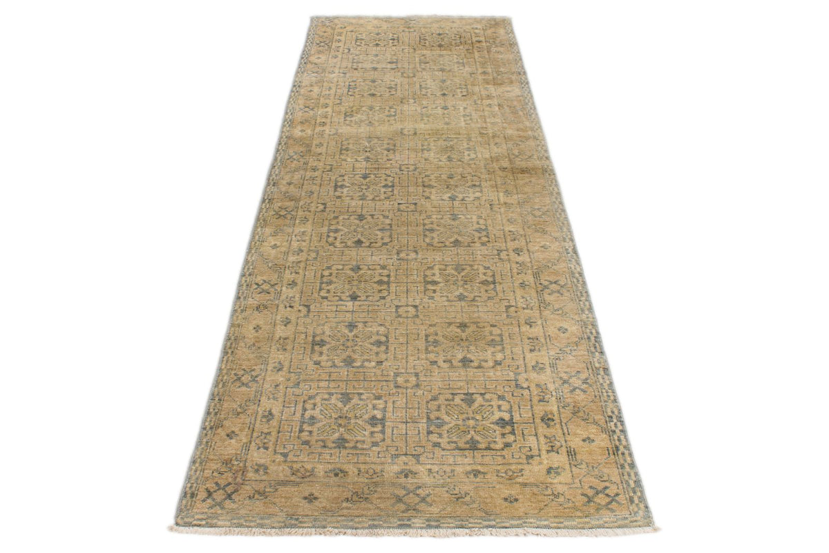4x10 Beige and Blue Turkish Tribal Runner