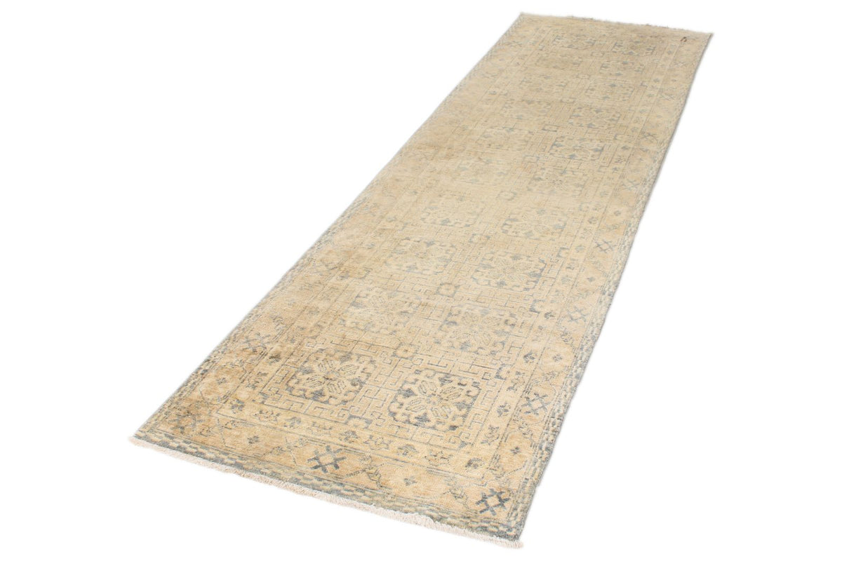 4x10 Beige and Blue Turkish Tribal Runner