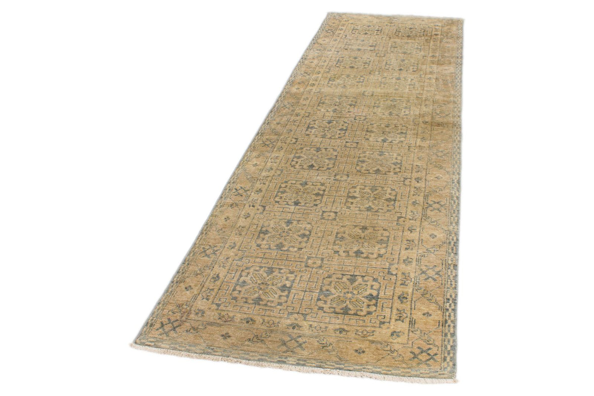 4x10 Beige and Blue Turkish Tribal Runner