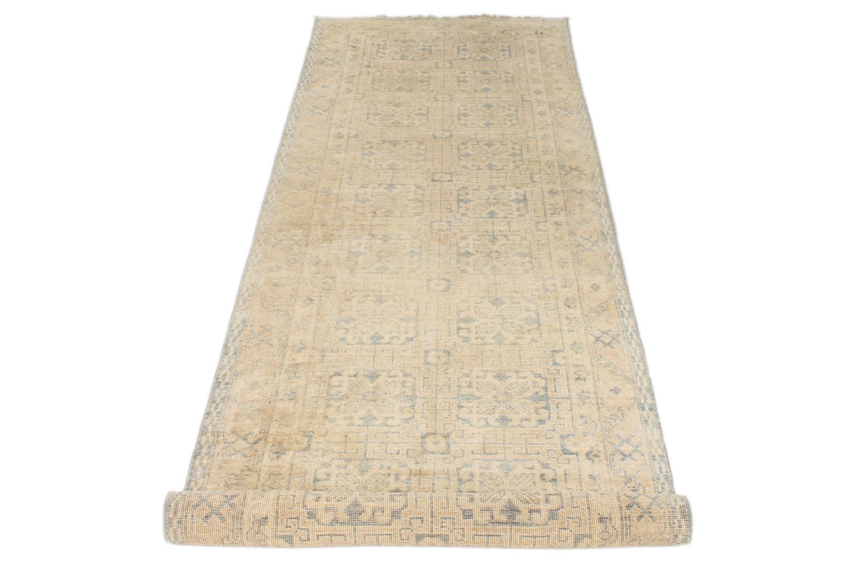 4x10 Beige and Blue Turkish Tribal Runner