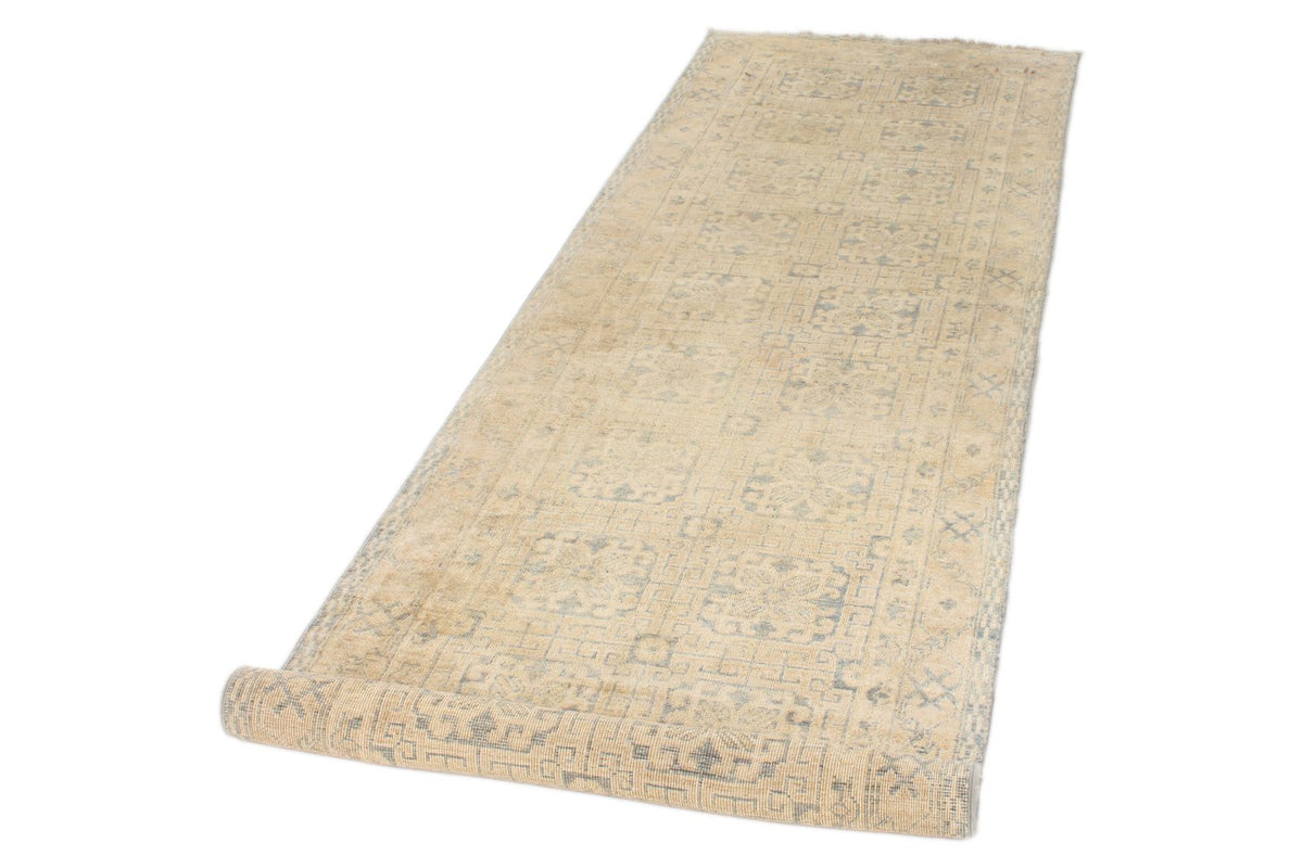 4x10 Beige and Blue Turkish Tribal Runner