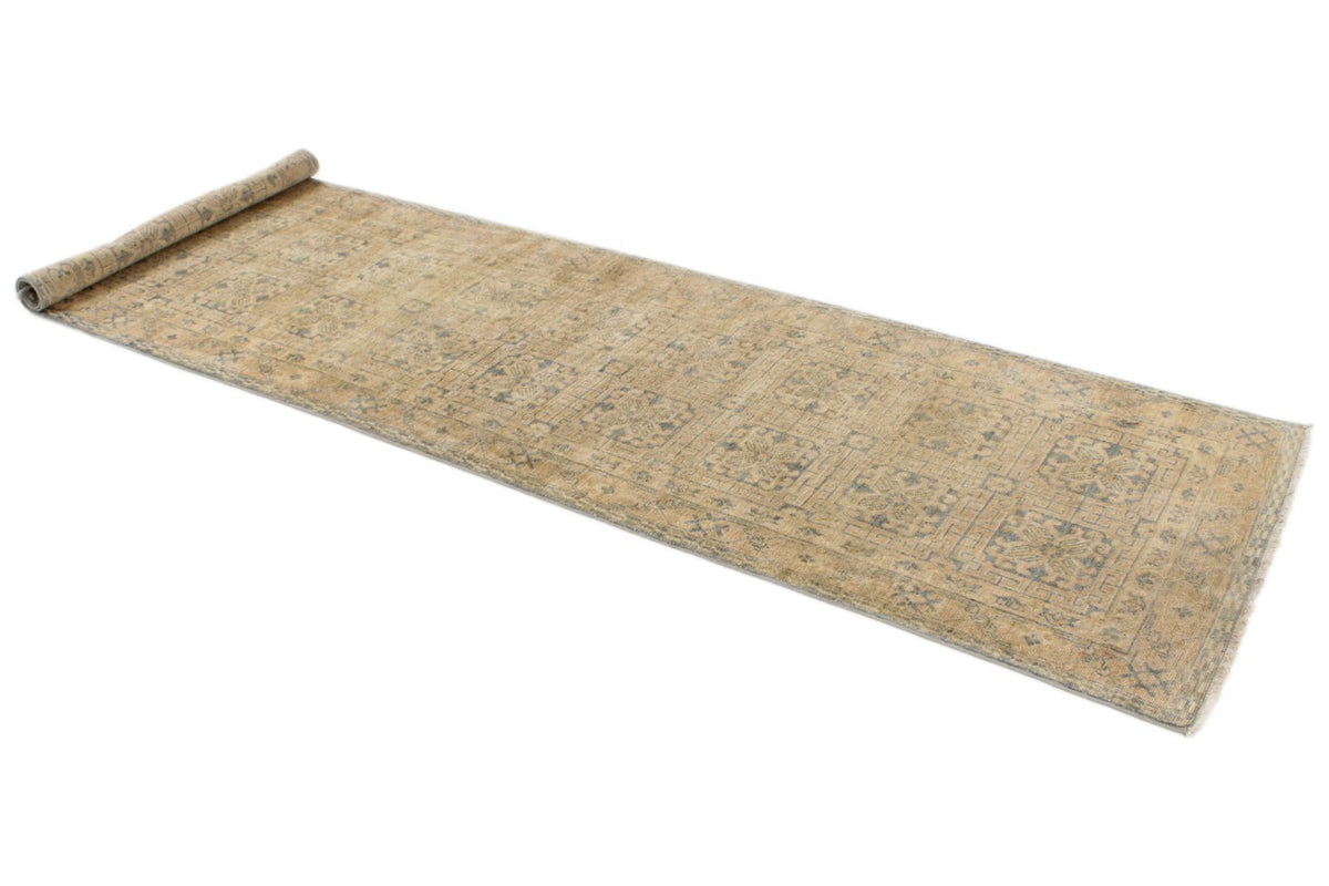 4x10 Beige and Blue Turkish Tribal Runner