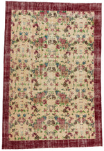 7x10 Ivory and Dark Red Turkish Anatolian Rug