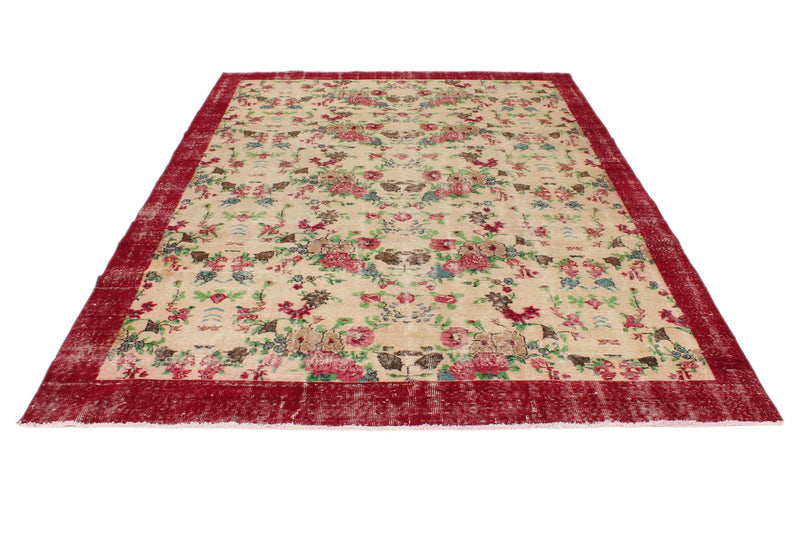 7x10 Ivory and Dark Red Turkish Anatolian Rug