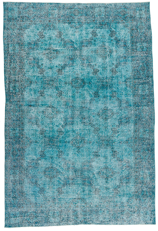 7x10 Turquoıse and Blue Turkish Overdyed Rug