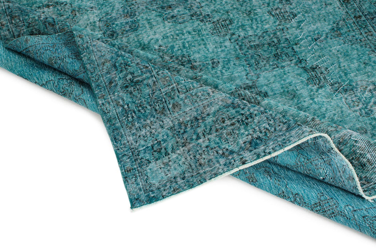 7x10 Turquoıse and Blue Turkish Overdyed Rug