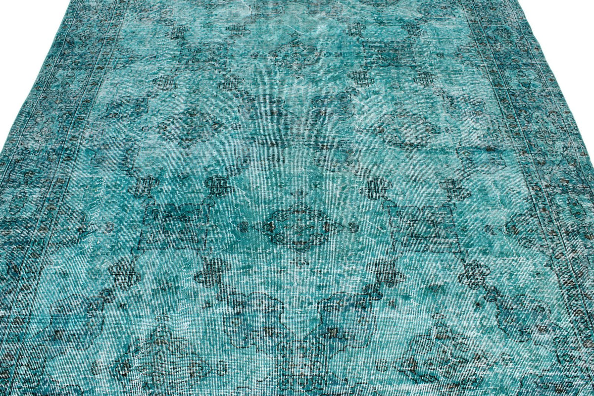 7x10 Turquoıse and Blue Turkish Overdyed Rug